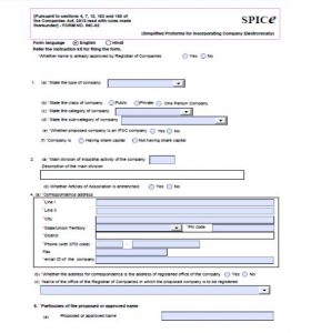 Spice Form - Simple Form For Incorporating Company | Provenience