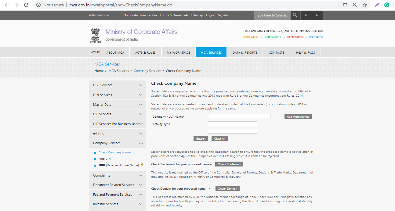 Check Company Name For Companies Registered With ROC/MCA | Provenience